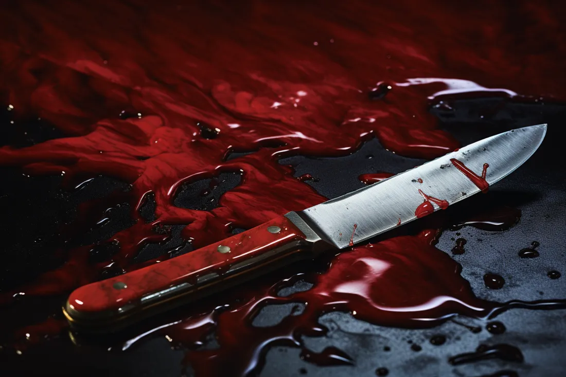 photo of a knife next to spilled red liquid anton ott